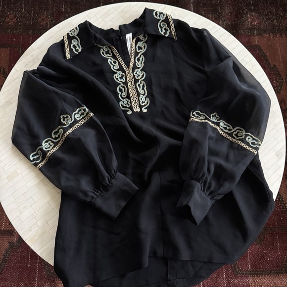 Paris Woman Blouse Made in France Passage Jouffroy Boutique Embroidered Top XL - Picture 9 of 12